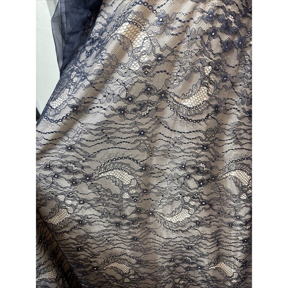 Xscape Navy Blue Lace Beaded tulle overlay Evening Gown Size 8 Formal Prom - Picture 7 of 17